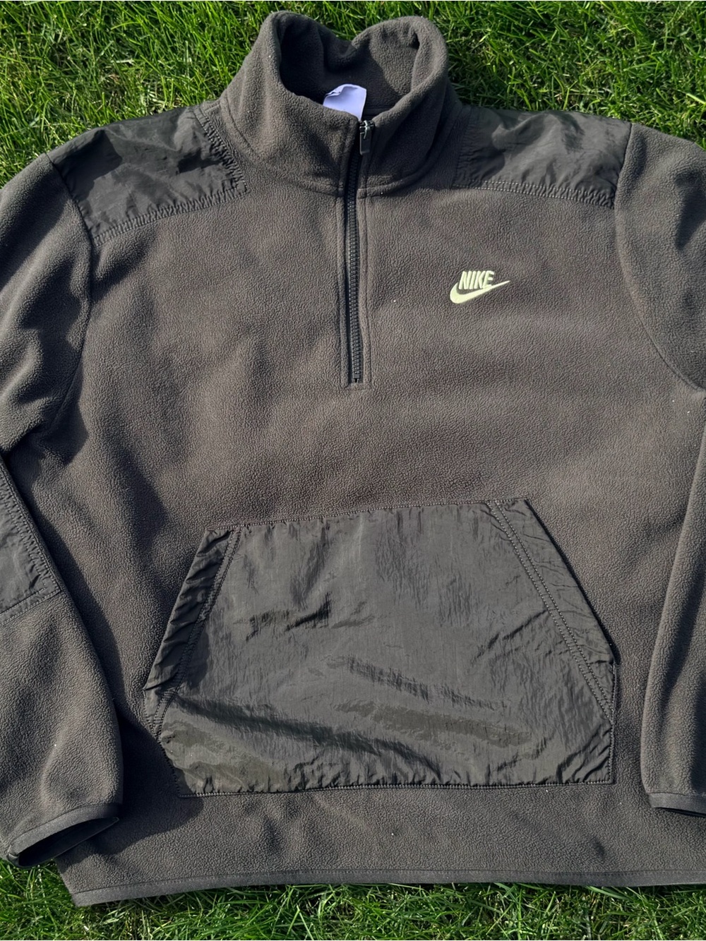 Nike Men's Dark Charcoal Fleece Half-Zip Pullover with Lime Logo
